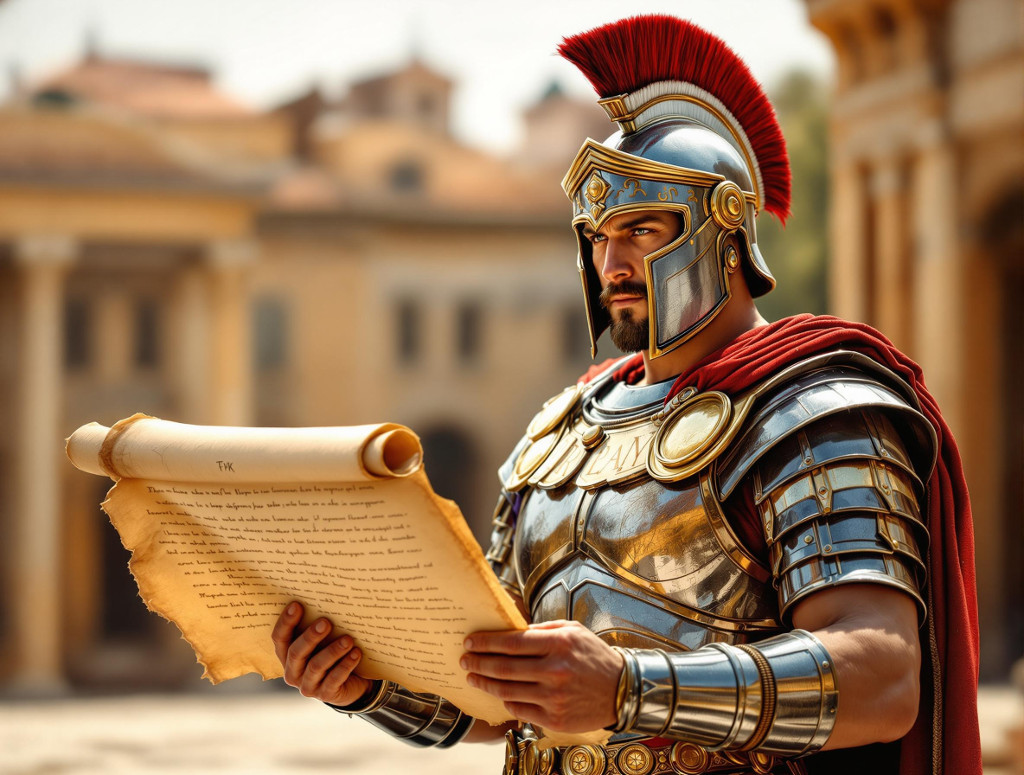 Légionnaire romain lisant un parchemin Légionnaire romain lisant un parchemin