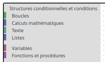 Capture d'écran du menu de l'éditeur Blockly