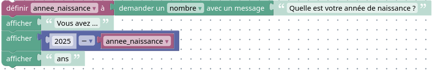 Exemple d'algorithme pour résoudre le défi "Calcul de l'âge".