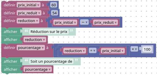 Exemple d'algorithme servant à calculer un pourcentage de réduction
