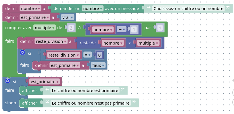 Algorithme présentant la façon d'identifier un nombre premier.